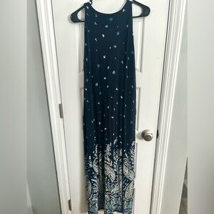 J. Jill Navy Blue Paisley Floral Border Print Sleeveless Maxi Dress